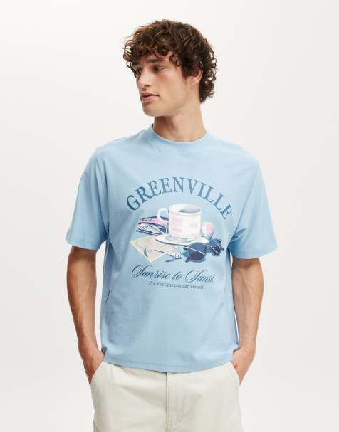Cotton:On Cropped fit graphic t-shirt in pearl blue/greenville - view 1