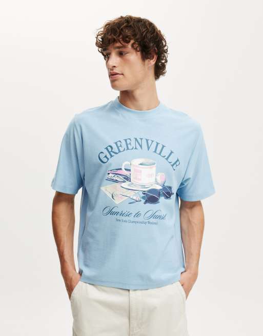 Cotton:On Cropped fit graphic t-shirt in pearl blue/greenville