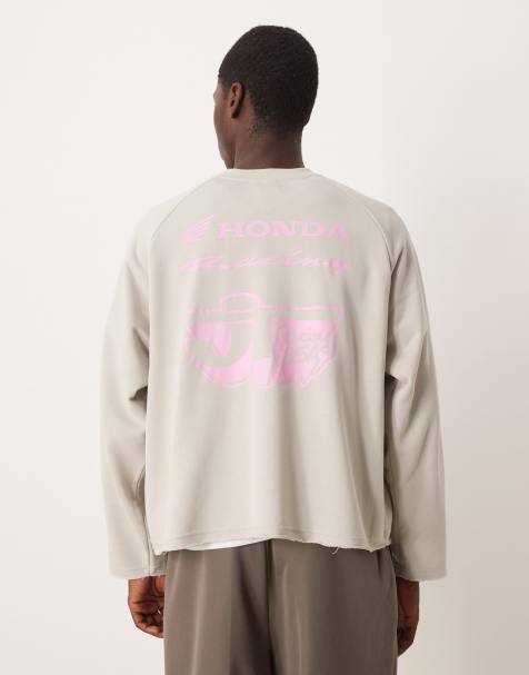 Cotton:On Cropped honda jt racing crew fleece in off-white - view 1