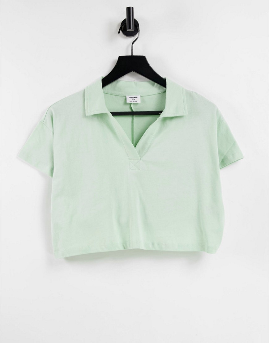 Cotton: On cropped polo top in green