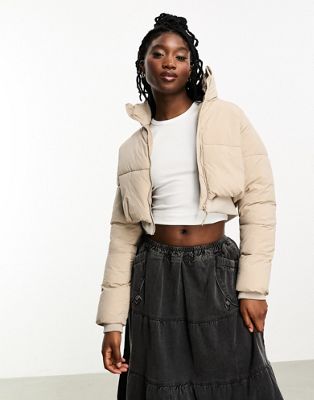 Cotton:On cropped puffer coat in beige - ASOS Price Checker