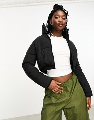 Cotton:On cropped puffer coat in black - ASOS Price Checker