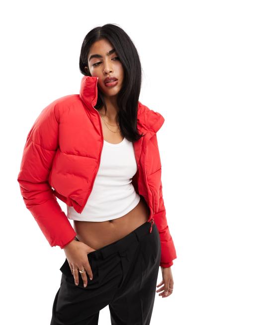 Red puffer hot sale jacket asos