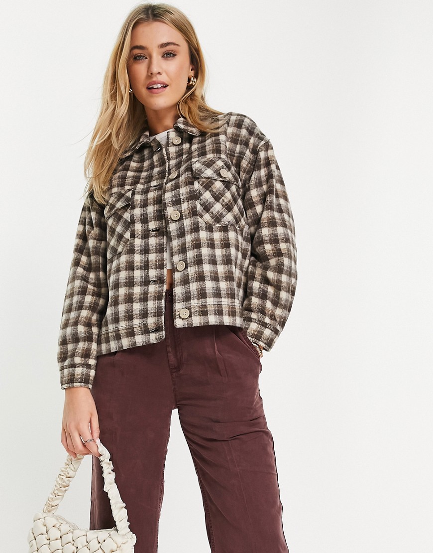 Cotton: On cropped shacket in check-Multi