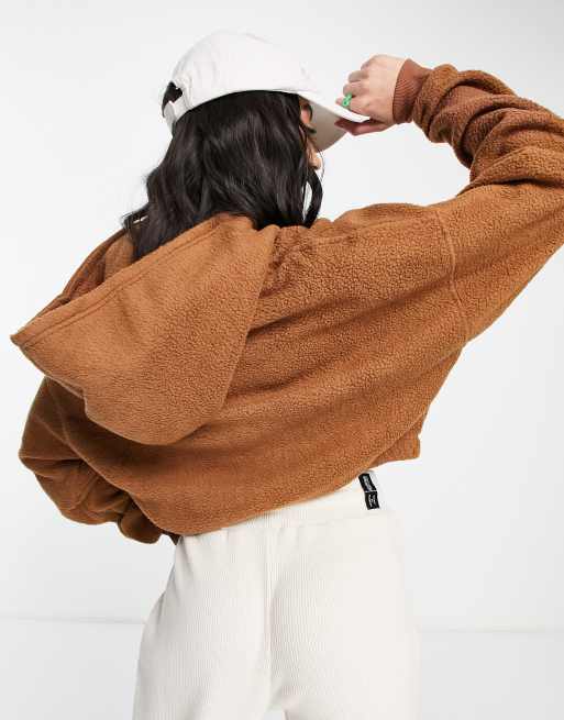 ASOS DESIGN teddy cropped zip up fleece with batwing sleeve in