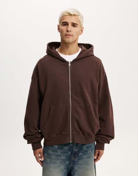 Cotton:On Cropped zip up hoodie in brown - view 1