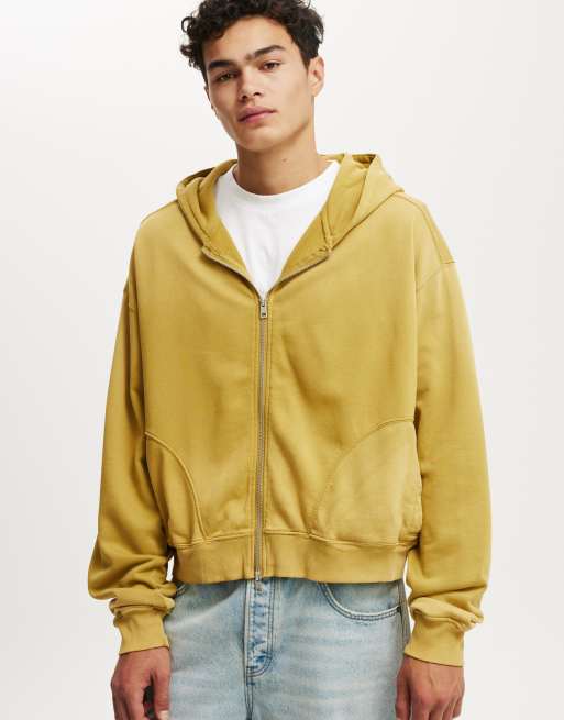 Cotton:On Cropped zip up hoodie in chartreuse / y2k wash