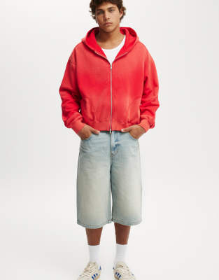 Cotton:On Cropped zip up hoodie in poppy - spray