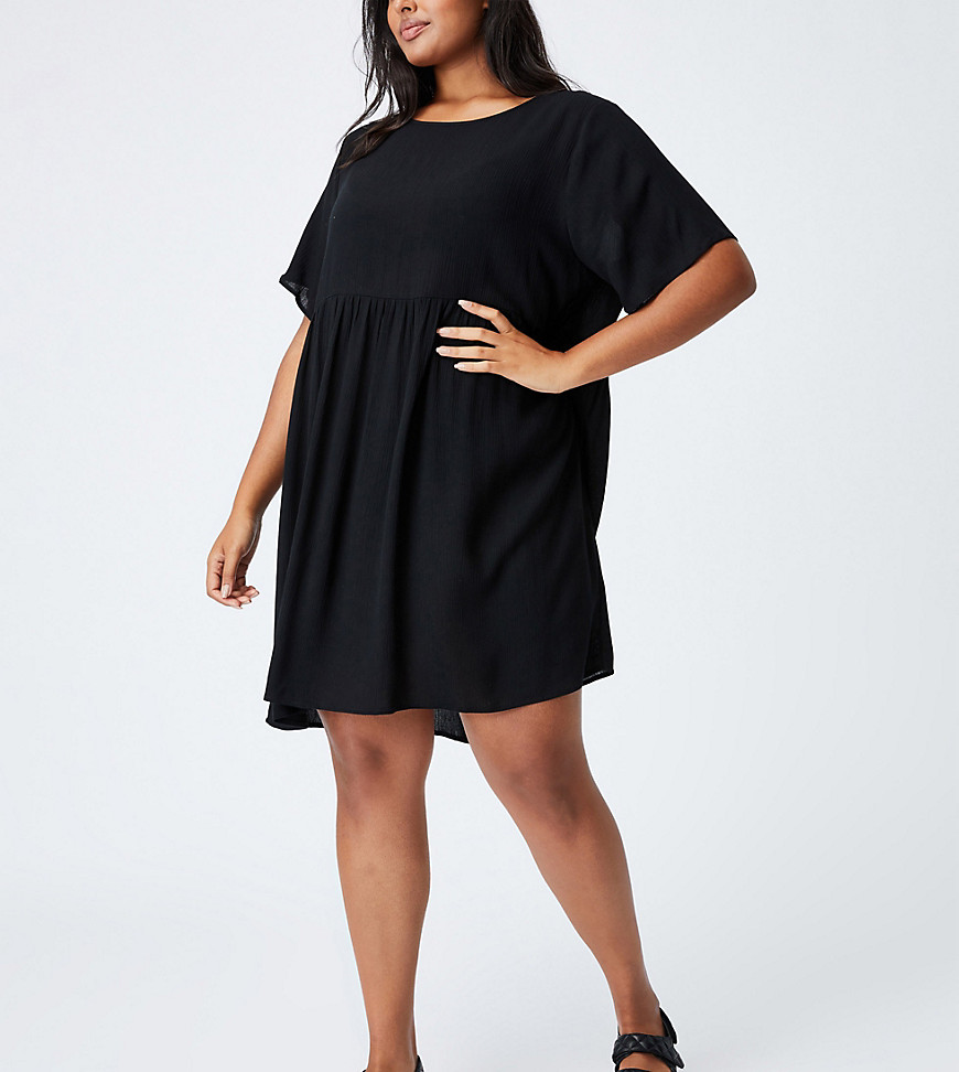 Cotton: On Curve baby doll smock dress in black