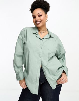 Cotton:On Curve dad shirt in sage green - ASOS Price Checker