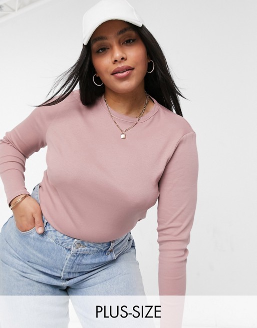 Cotton:On Curve crew neck long sleeve tee in pink