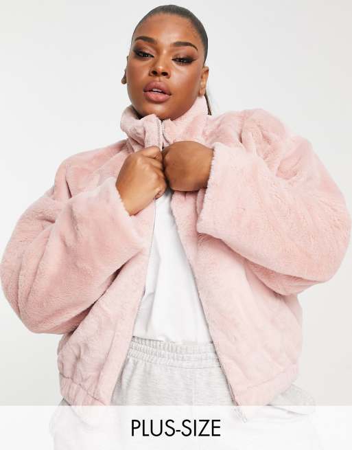 Cropped pink shop faux fur jacket