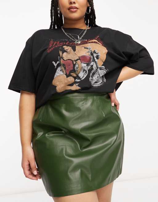 Cotton On Curve faux leather mini skirt in green ASOS