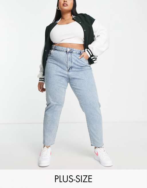 Cottonon Curve High Waisted Mom Jean In Mid Wash Asos