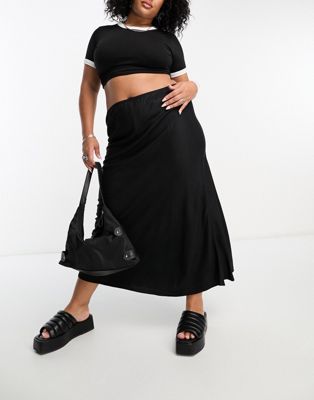 Cotton:On Curve maxi slip skirt in black