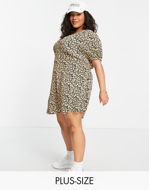 Black Daisy Print Frill Tea Dress Black Daisy 2024 Dress