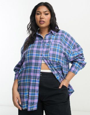 Cotton:On Curve oversized check shirt in blue