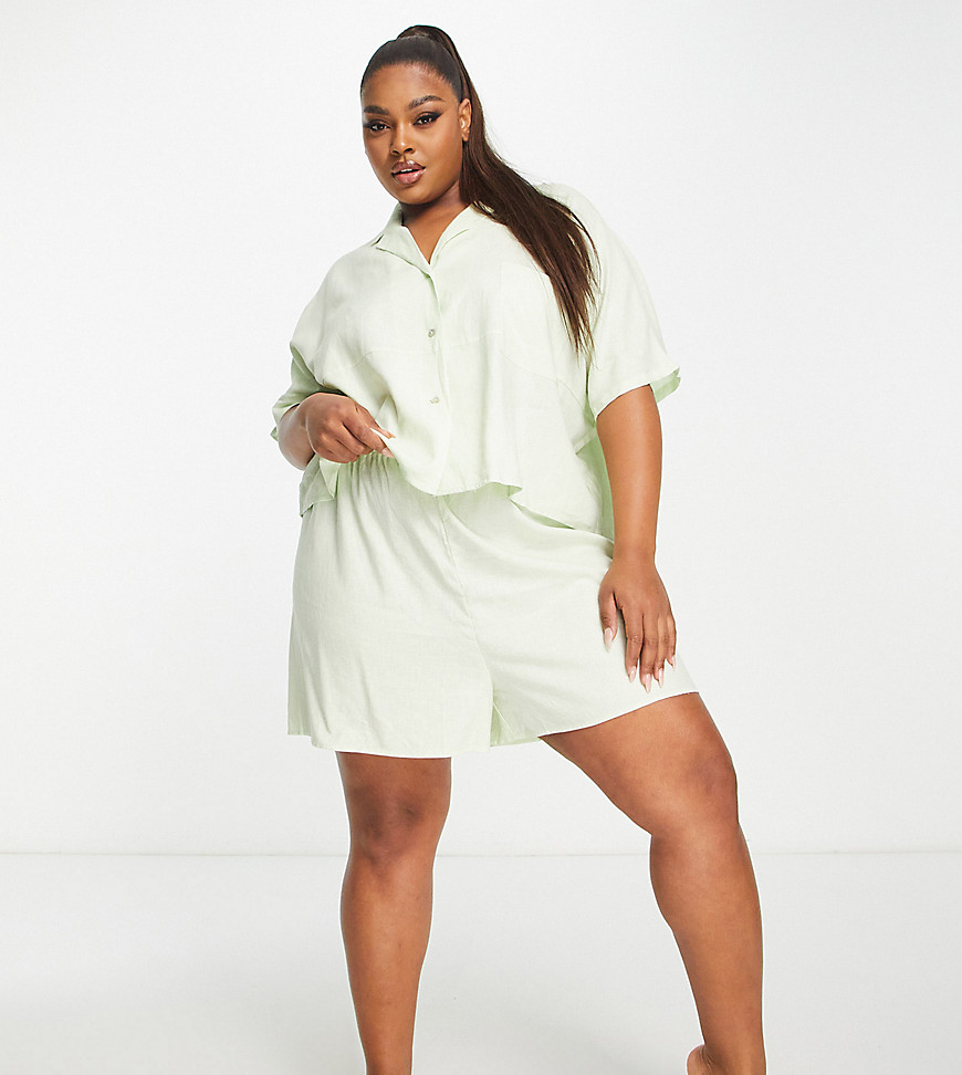 Cotton:On Curve pyjama shirt and shorts set in green