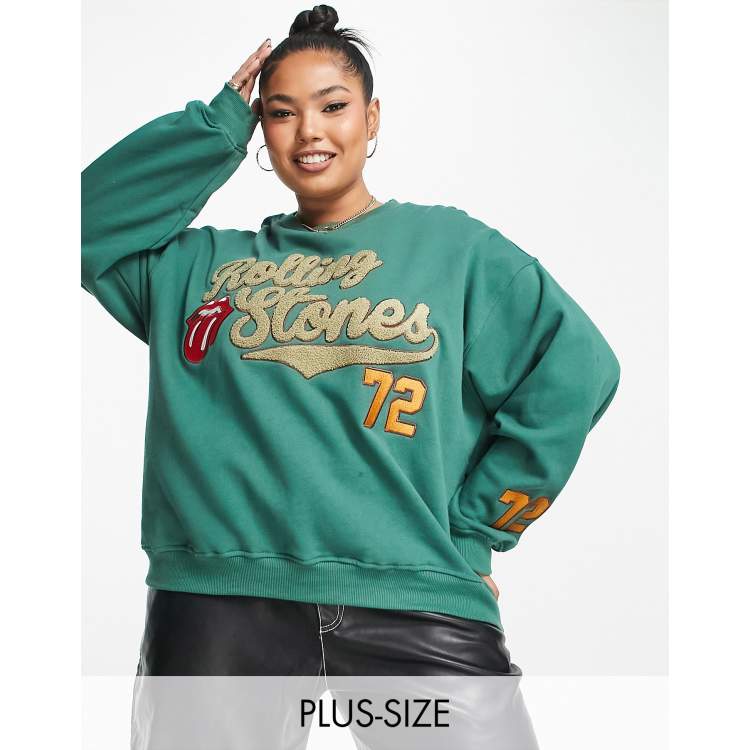 Cotton On Curve Rolling Stones crew neck sweatshirt in green