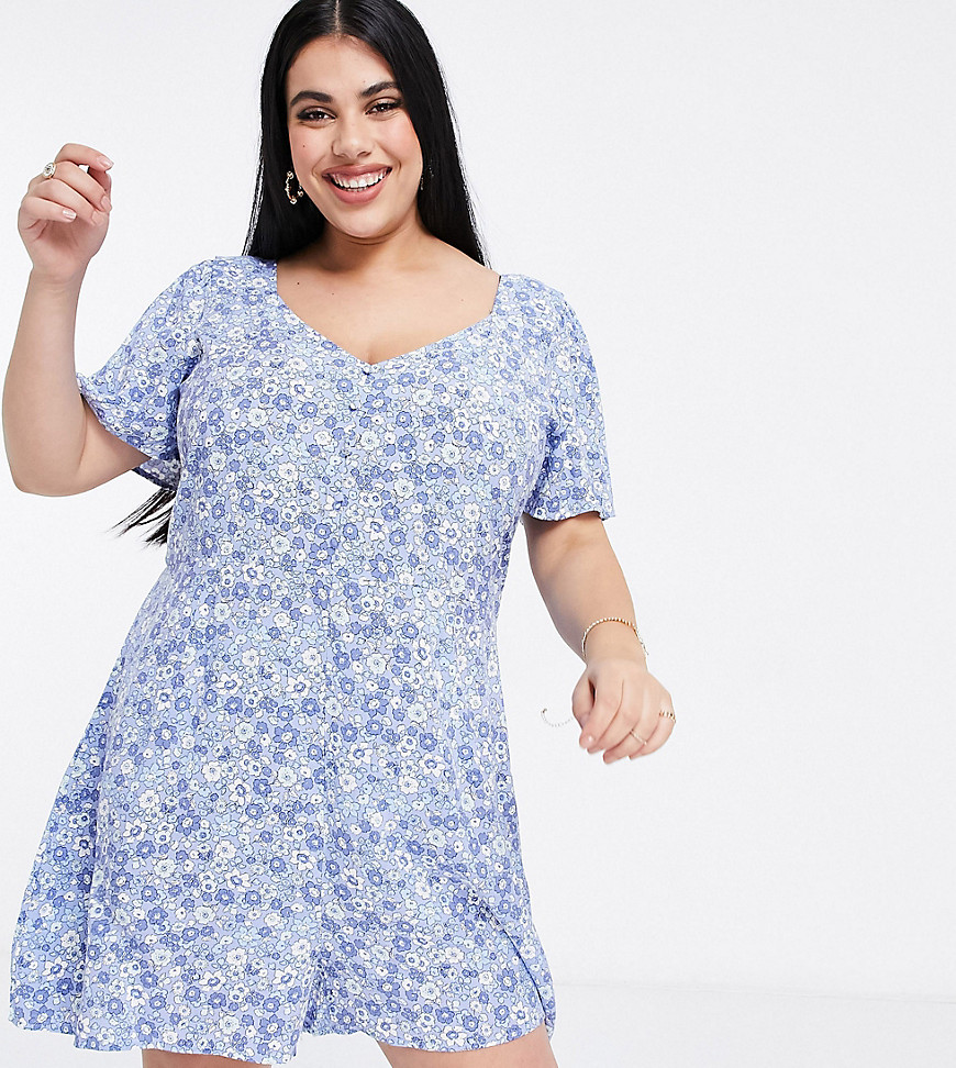Cotton: On Curve romper in blue floral-Blues