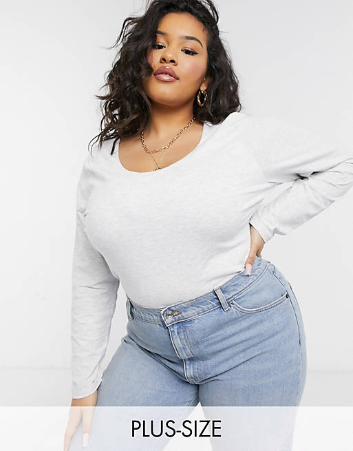 Cotton:On Curve scoop neck long sleeve tee in grey | ASOS