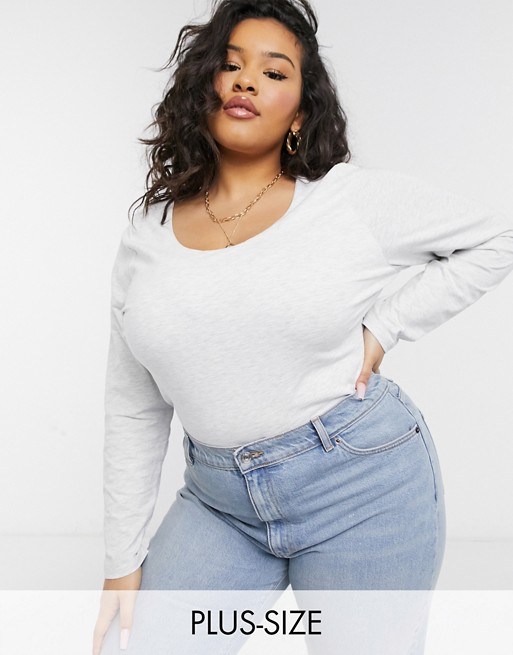 Cotton:On Curve scoop neck long sleeve tee in grey