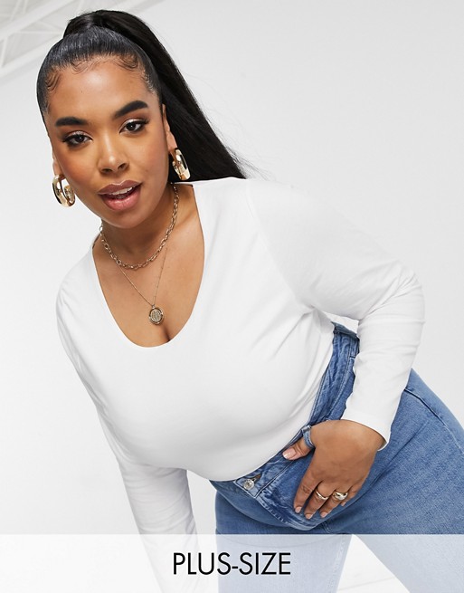 Cotton:On Curve scoop neck long sleeve tee in white
