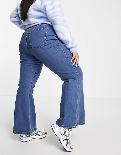 Women Cotton:On Curve stretch flare jeans in mid wash blue 
