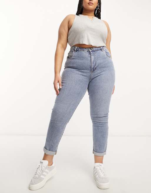 Cotton:On Curve stretch mom jeans in mid blue | ASOS