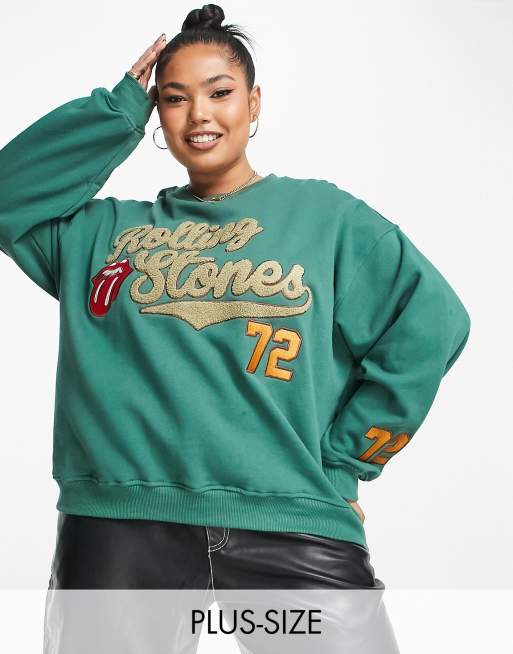Cotton:On Curve - Sweatshirt met ronde hals en Rolling Stones-print in groen