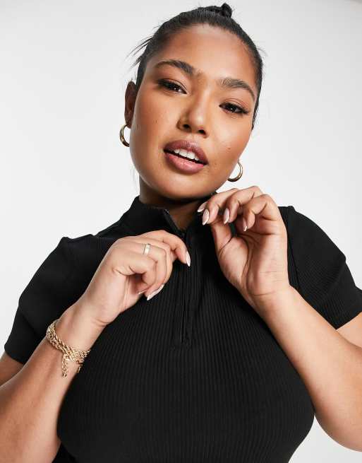 Cotton:On Curve – T-Shirt-Kleid in Schwarz mit kurzem Reißverschluss, 3 von 4