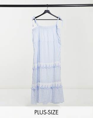 blue striped ruffle dress