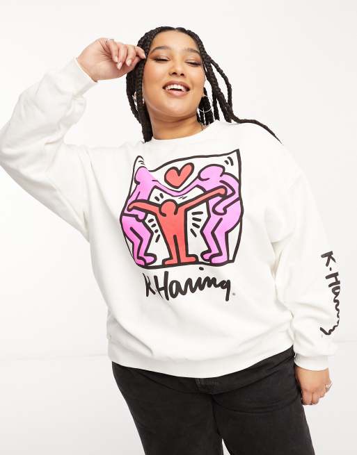 Cotton:On Curve – Vit sweatshirt med Keith Haring-tryck