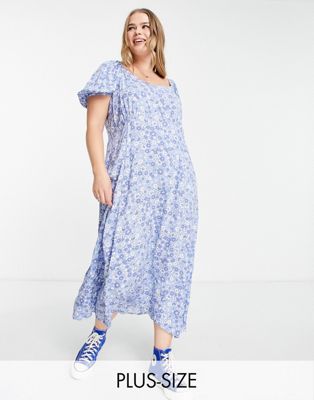 Cotton:On Curve wrap midi dress in ditsy floral blue