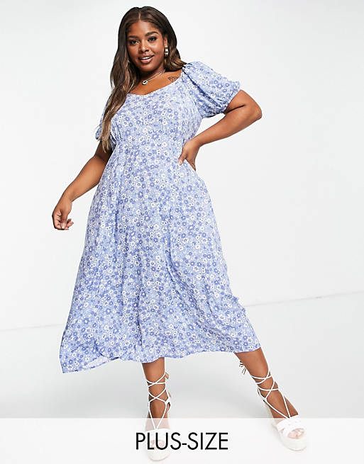 Cotton:On Curve wrap midi dress in ditsy floral blue