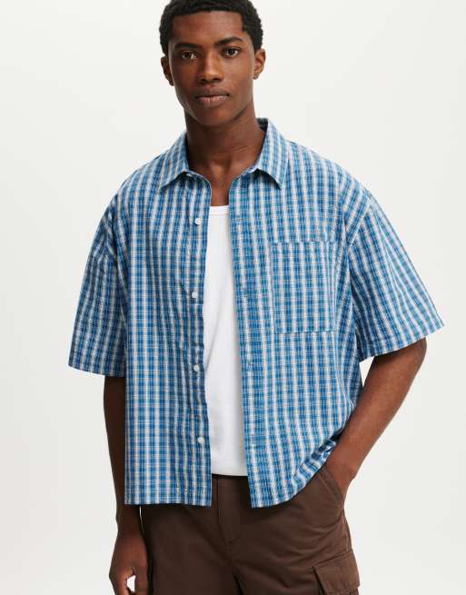 Cotton:On Darcy short sleeve shirt in blue grid check