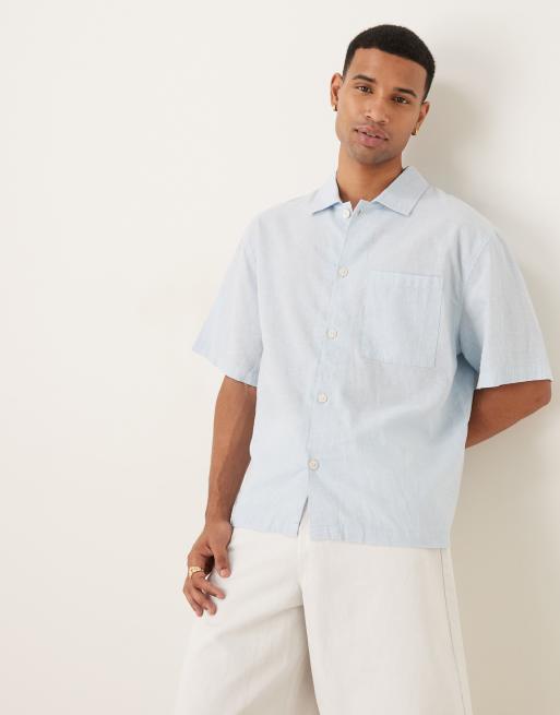 Cotton:On Eli linen blend short sleeve shirt in textured summer blue