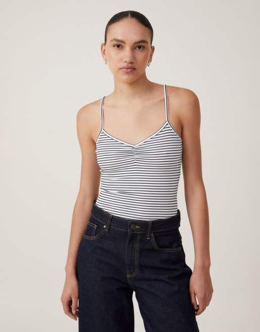 Cotton:On Emily ballet back bodysuit in crisp stripe white/black