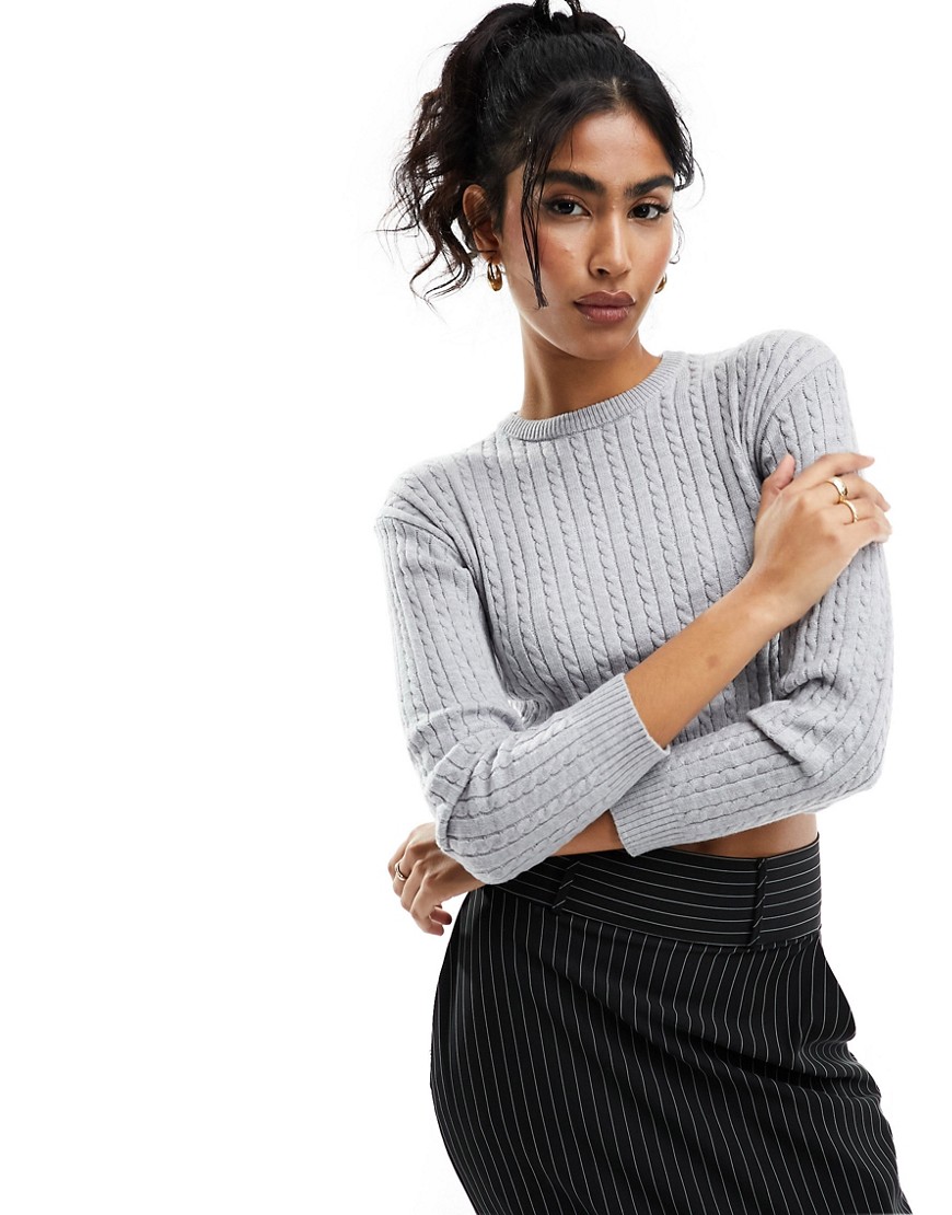 Cotton:On Everfine Cable Crew Neck Pullover jumper in grey