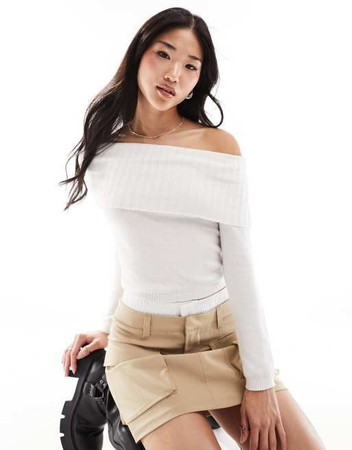 Cotton On Everfine Off The Shoulder Pullover jumper in white