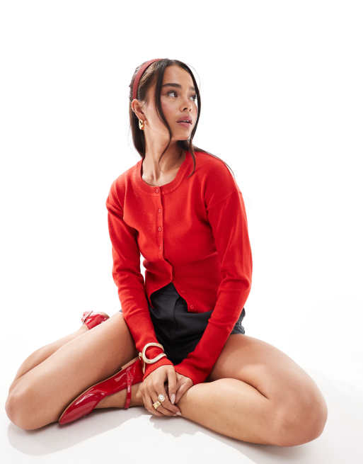 Cotton:On Everfine round neck cardigan in red