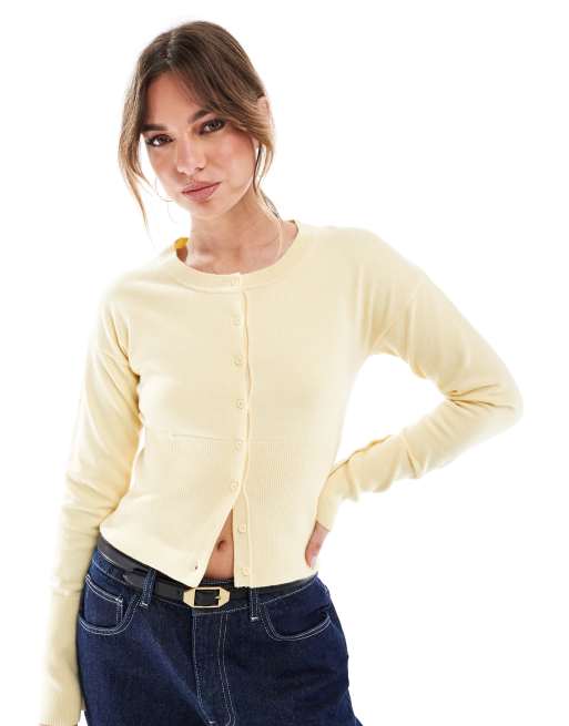 Cotton:On Everfine round neck cardigan in yellow