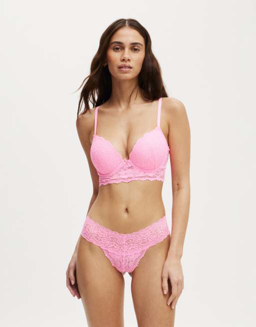 Cotton:On Everyday lace longline push up 2 bra in pink