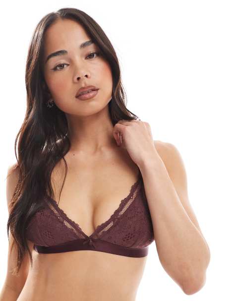 Cotton:On Everyday lace triangle padded bralette in dark oak - view 1