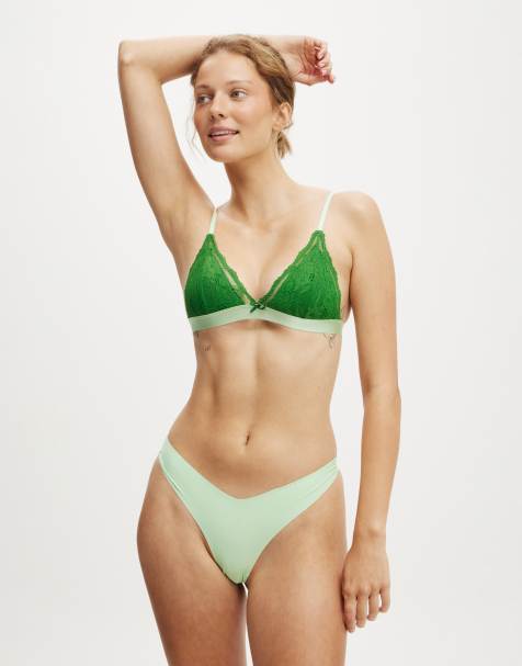 Cotton:On Everyday lace triangle padded bralette in lucky green - view 1