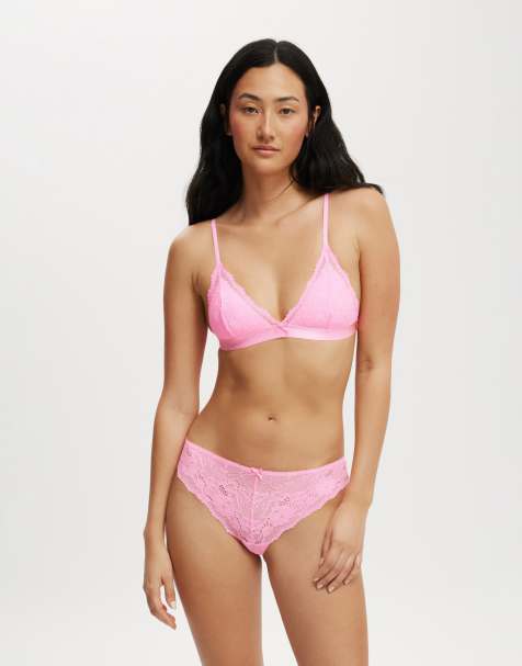 Cotton:On Everyday lace triangle padded bralette in pink - view 1