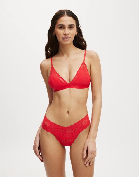 Cotton:On Everyday lace triangle padded bralette in red - view 1