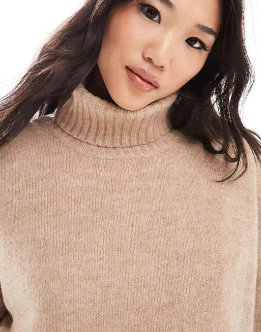 Cotton On Everything Boxy Roll Neck jumper in beige