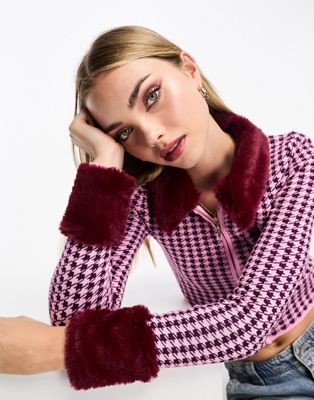 Cotton:On fur trim cardigan in pink  - ASOS Price Checker