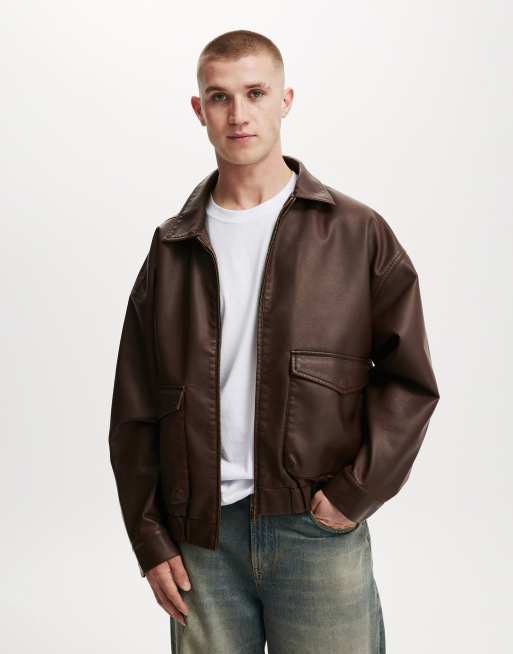 Cotton:On Faux leather bomber in brown
